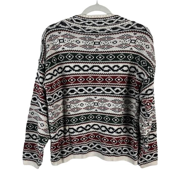 Vintage 90s Y2K Aztec Knit Sweater V-Neck Boho Western Festival Grunge Medium - Picture 2 of 5